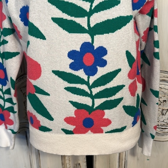 OntWelfth Double Knit Long Sleeve Turtleneck Daisy Flower Graphic Sweater Size M - Picture 5 of 13